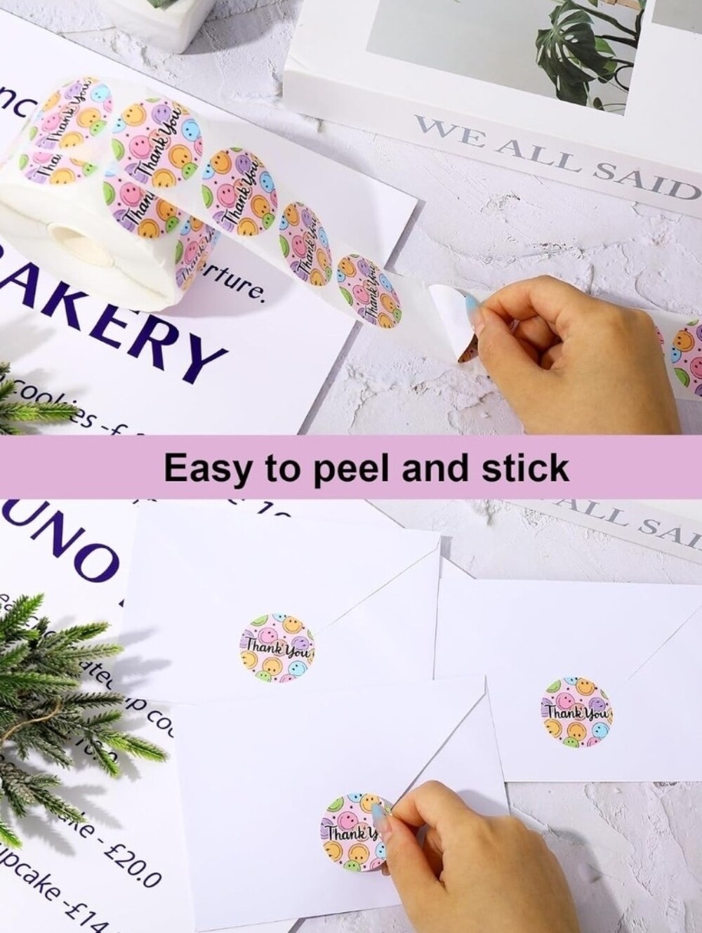 Thank You Smile Face Stickers  Colorful Pastel  Labels 50 1.5" - Picture 5 of 5